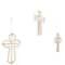 Light Brown Wood Carved Beaded Crosses Biblical Wall Decor with Rope Hanger Set of 3 9", 18"